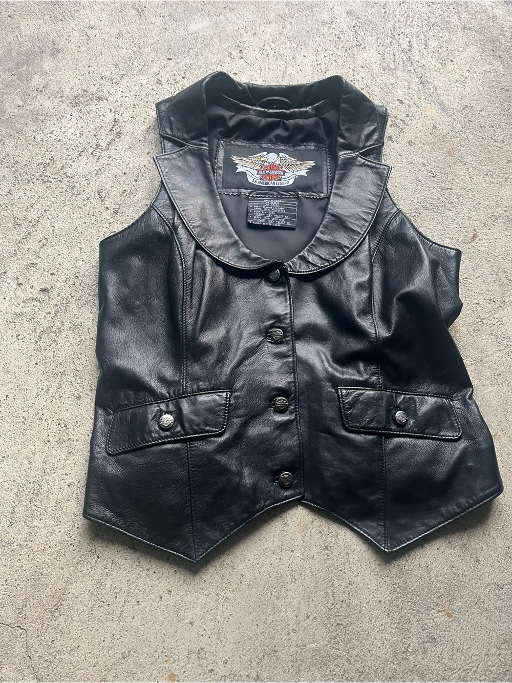 Harley-Davidson Black Leather Women's Vest with Notch Collar